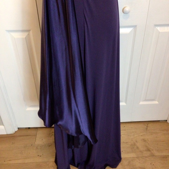 Davids Bridal Lapis Purple One Shoulder Long Jersey Cascade Back Dress Size 8 - Picture 13 of 14